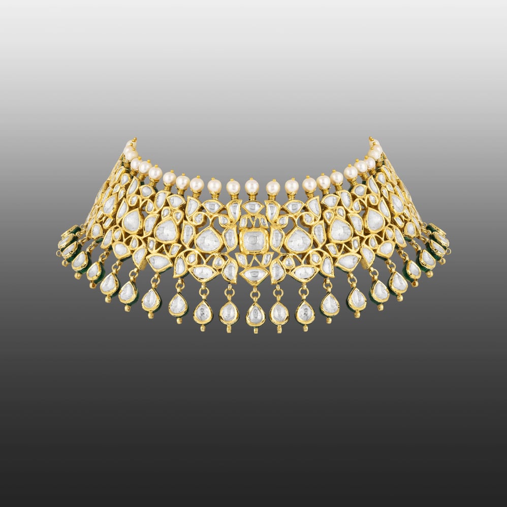 Polki Choker with Teardrop Polkis Hanging & Pearl Fungars